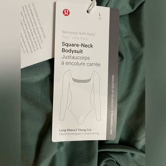 NWT Lululemon Square Neck Long Sleeves Thong Bodysuit Color MEFO Green Size L - Picture 8 of 11